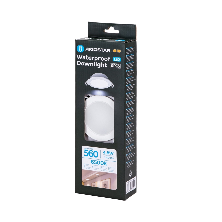 Aigostar - 3 darabos szett LED fürdőszobai süllyesztett mennyezeti lámpa LED/4,8W/230V IP65 fehér