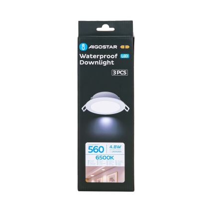 Aigostar - 3 darabos szett LED fürdőszobai süllyesztett mennyezeti lámpa LED/4,8W/230V IP65 fehér