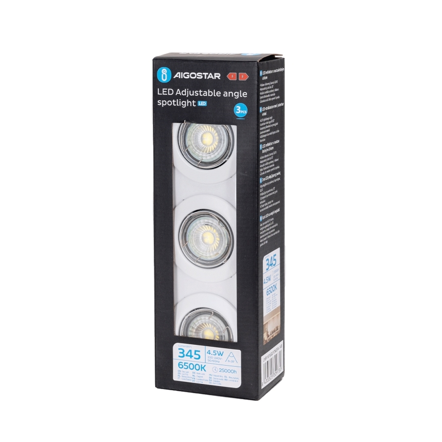 Aigostar - 3 db-os LED süllyesztett mennyezeti lámpa szett, 1x GU10/4,5W/230V, 6500K, fehér