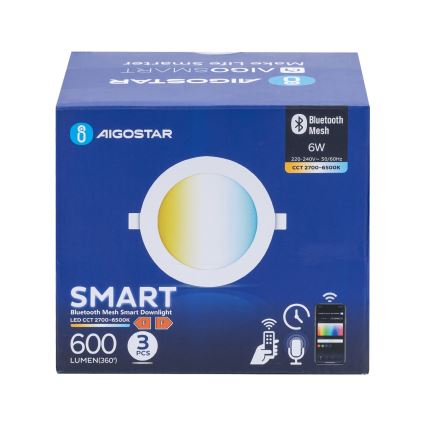 Aigostar - 3 darabos készlet dimmelhető beépíthető LED lámpa MESH LED/6W/230V 2700K-6500K átmérő 11,5 cm