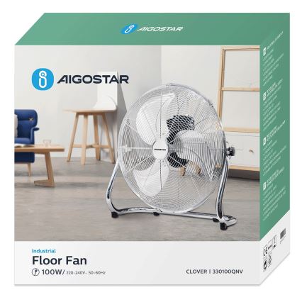 Aigostar - Álló ventilátor, 100 W/230 V, átmérő 54 cm, fényes króm kivitel