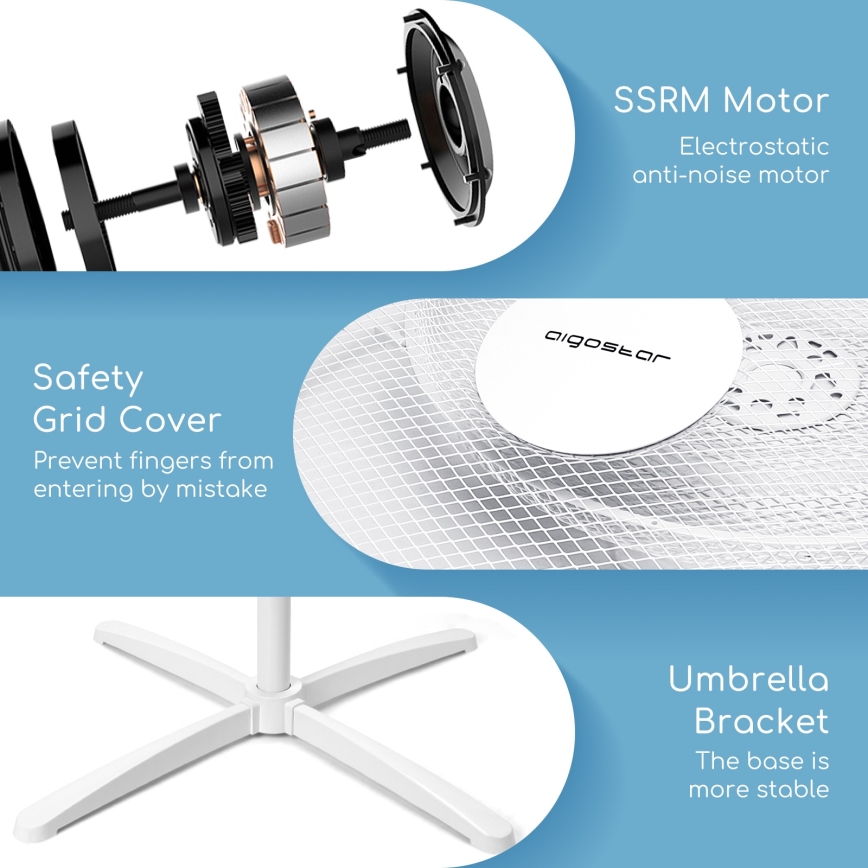 Aigostar - Álló ventilátor 40W/230V 120 cm fehér