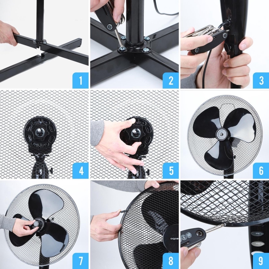 Aigostar - Álló ventilátor 40W/230V átm. 40 cm fekete