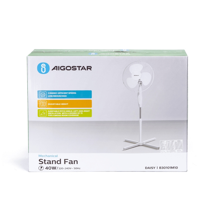 Aigostar - Álló ventilátor 45W/230V 125 cm fehér