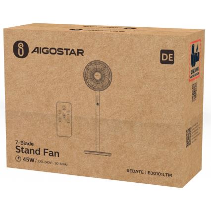 Aigostar - Álló ventilátor 2 az 1-ben 45W/230V fehér + távirányító