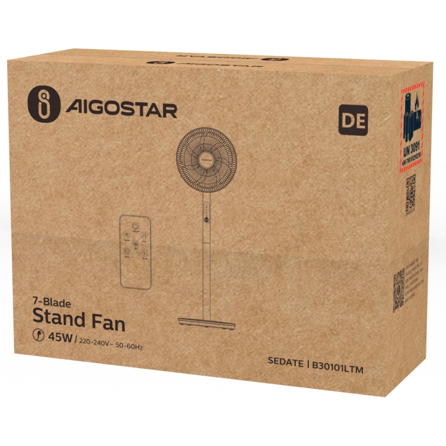 Aigostar - Álló ventilátor 2 az 1-ben 45W/230V fehér + távirányító