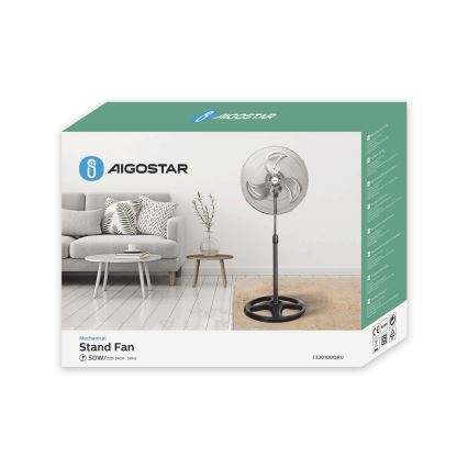 Aigostar - Álló ventilátor 50W/230V átm. 50 cm króm/fekete