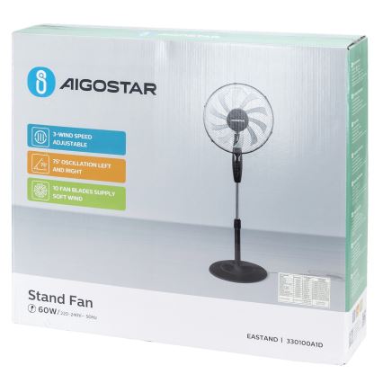 Aigostar - Álló ventilátor 60W/230V fekete