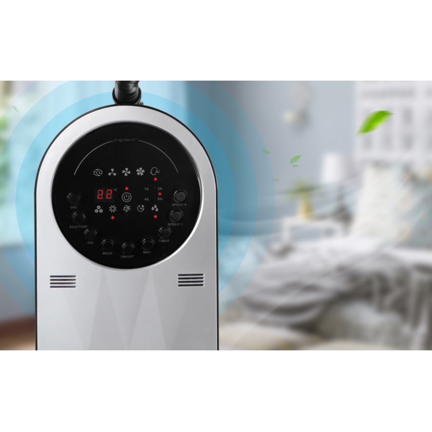 Aigostar - Állóventilátor ködhatással 95W/230V fekete/szürke + távirányítás