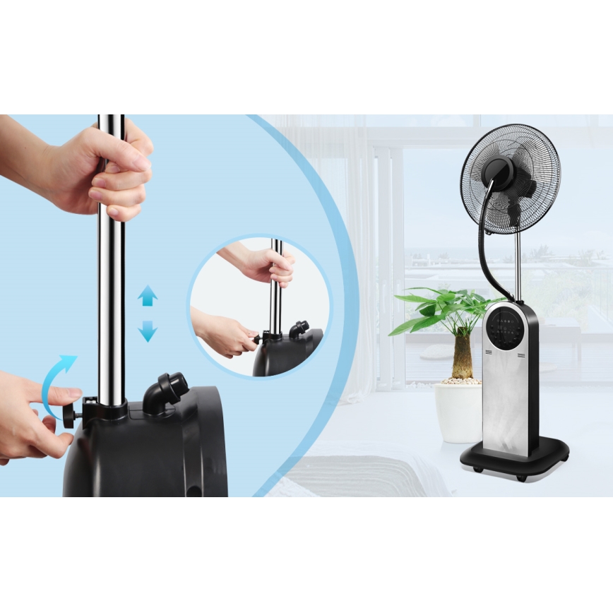 Aigostar - Állóventilátor ködhatással 95W/230V fekete/szürke + távirányítás