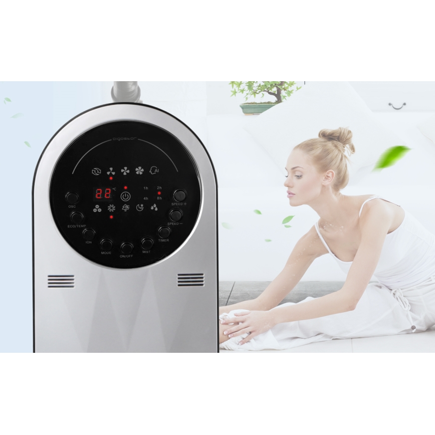 Aigostar - Állóventilátor ködhatással 95W/230V fekete/szürke + távirányítás