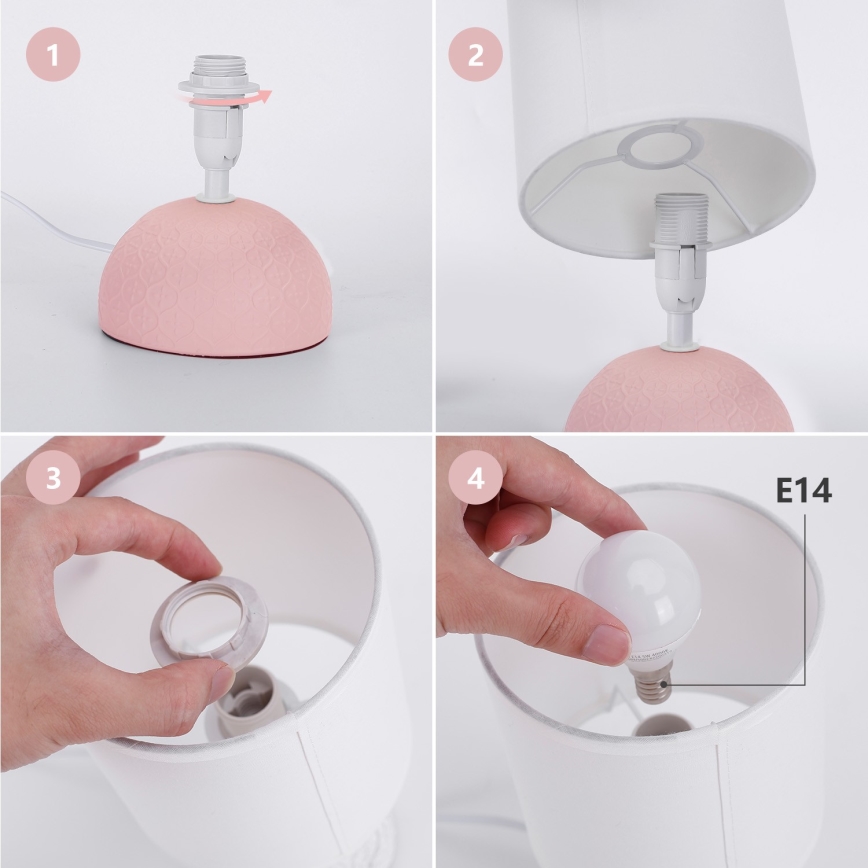 Aigostar - Asztali lámpa 1xE14/40W/230V rózsaszín/fehér