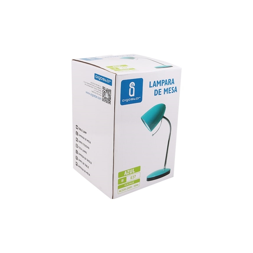 Aigostar - Asztali lámpa 1xE27/36W/230V kék/fényes króm