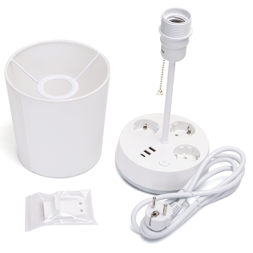 Aigostar - Asztali lámpa aljzatokkal és USB-portokkal 1xE27/60W/230V fehér