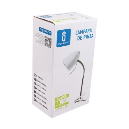 Aigostar - Asztali lámpa csipesszel 1xE27/11W/230V fehér/fényes króm