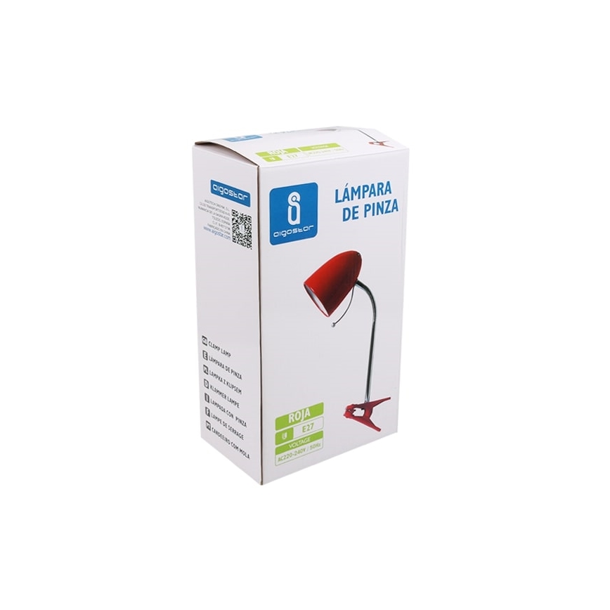 Aigostar - Asztali lámpa csíptetővel 1xE27/11W/230V piros/fényes króm