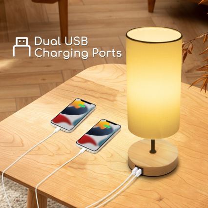 Aigostar - Asztali lámpa USB porttal 1xE27/40W/230V bézs