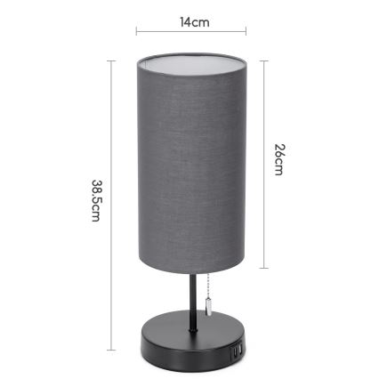 Aigostar - Asztali lámpa USB porttal 1xE27/40W/230V fekete