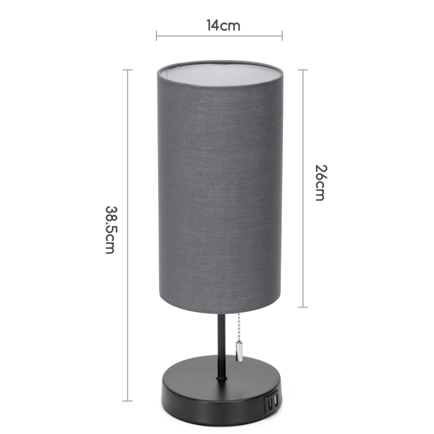 Aigostar - Asztali lámpa USB porttal 1xE27/40W/230V fekete