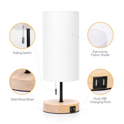 Aigostar - Asztali lámpa USB porttal 1xE27/40W/230V bézs