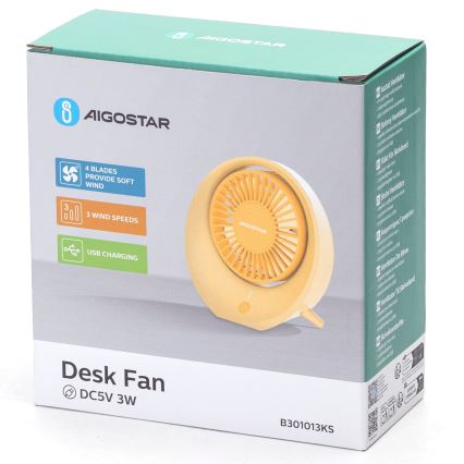 Aigostar - Asztali újratölthető ventilátor 3W/5V 1200mAh USB narancs