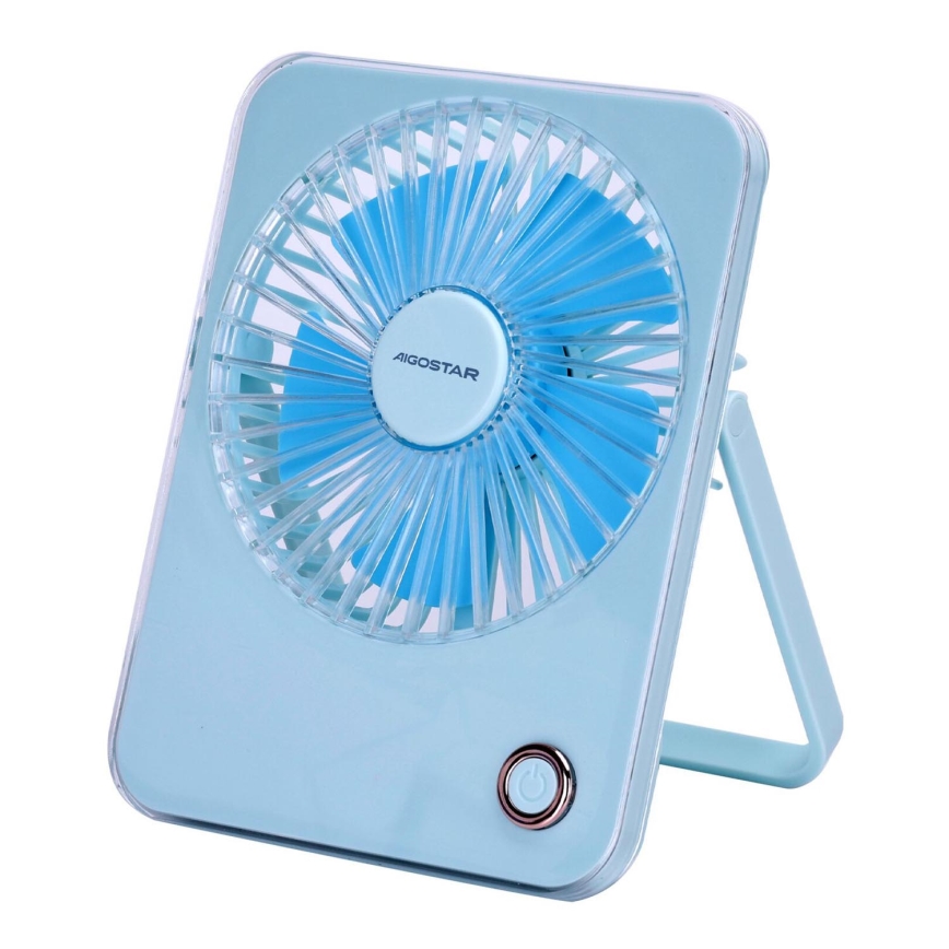 Aigostar - Asztali újratölthető ventilátor 5W/5V 3600mAh USB kék