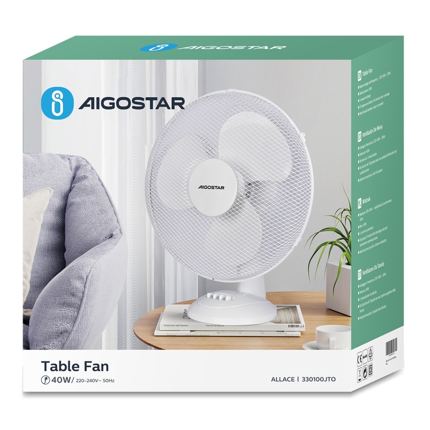 Aigostar - Asztali ventilátor 40W/230V fehér