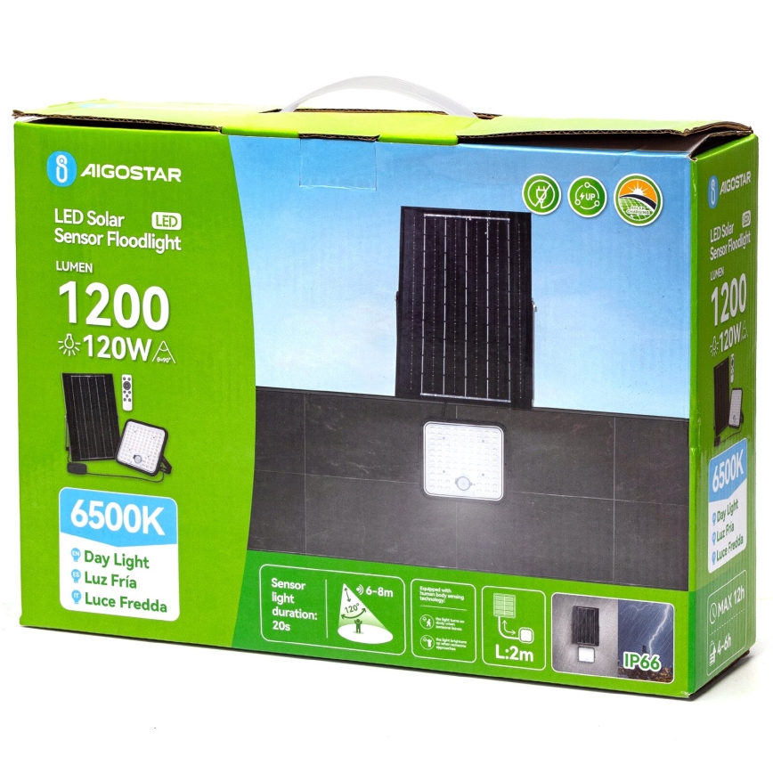 Aigostar - LED dimmelhető napelemes reflektor érzékelővel LED/120W/3,4V 6500K IP66 8000 mAh + távirányító