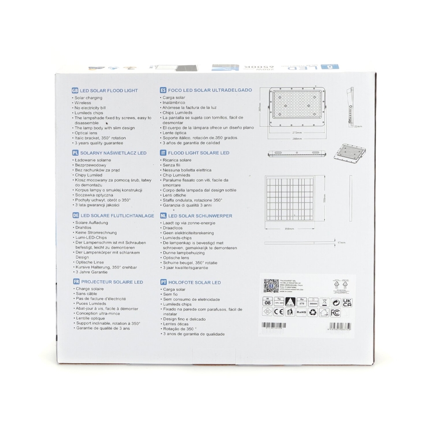 Aigostar - LED fényerőszabályozható napelemes reflektor LED/200W/3,2V IP65 20000 mAh + távirányító