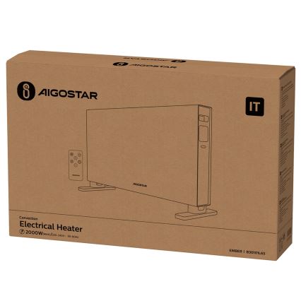 Aigostar - Elektromos konvektor LCD-kijelzővel ECO/1250/2000W/230V + távirányítóval