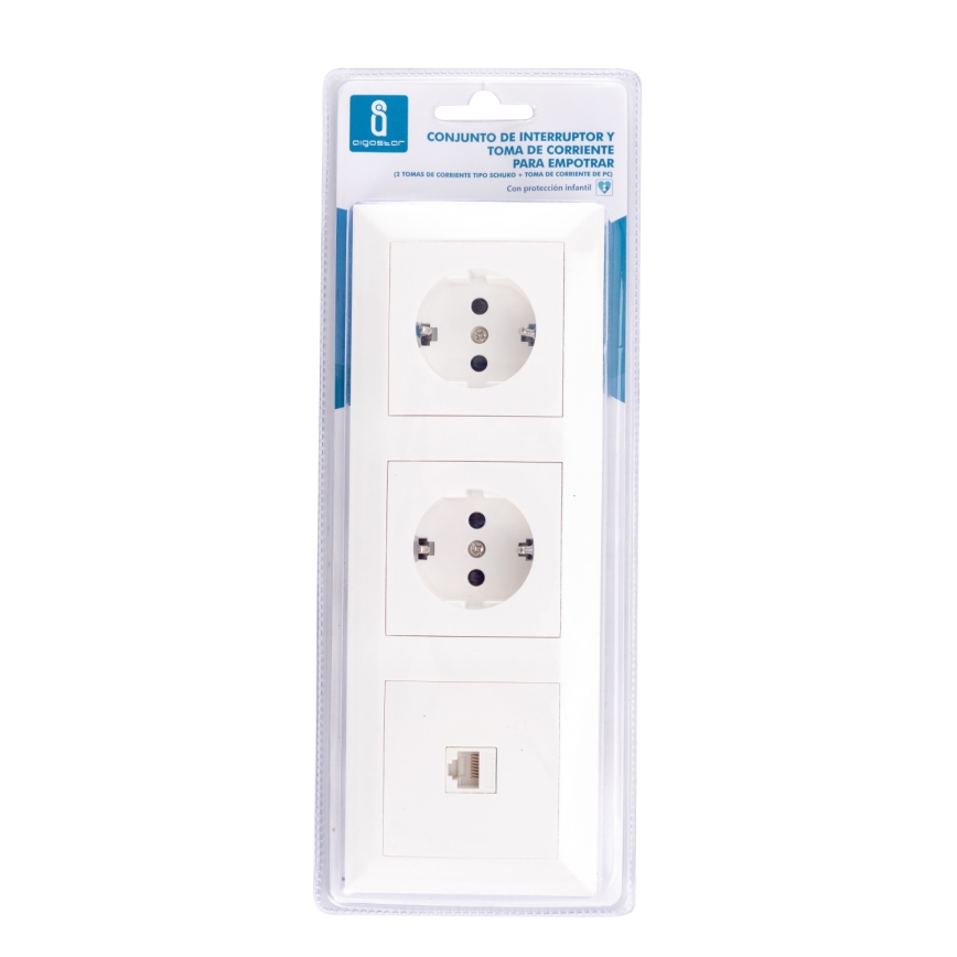 Aigostar - Ethernet-aljzat és 2x SCHUKO aljzat kerettel, fehér