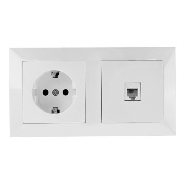 Aigostar - Ethernet-aljzat és SCHUKO aljzat fehér kerettel