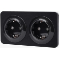 Aigostar - Fali aljzat kerettel, 2x SCHUKO, 250V/16A, fekete