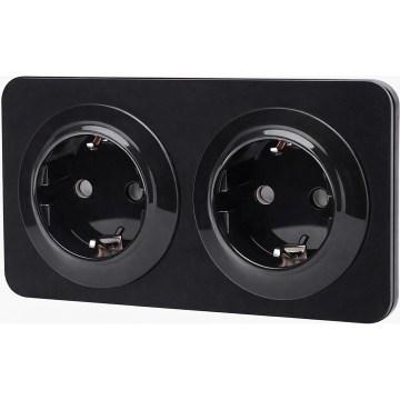 Aigostar - Fali aljzat kerettel, 2x SCHUKO, 250V/16A, fekete