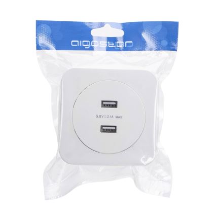 Aigostar - Fali USB-aljzat kerettel 2× USB-A, fehér