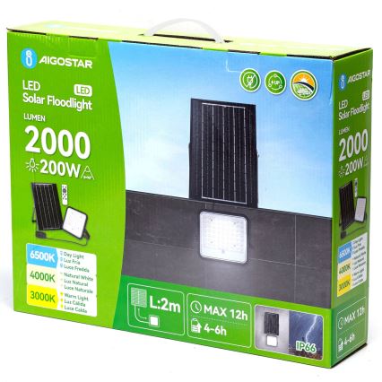 Aigostar - LED dimmelhető napelemes reflektor LED/200W/3,4V 3000/4000/6500K IP66 16000 mAh + távirányító