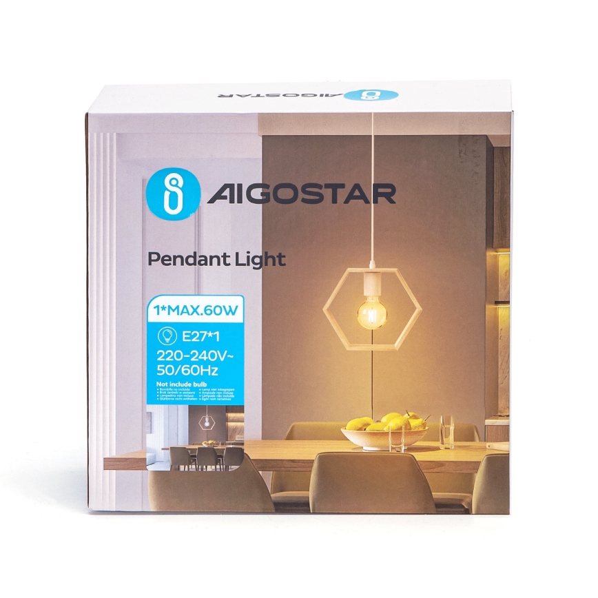 Aigostar - Fenyő függőlámpa zsinóron 1xE27/60W/230V