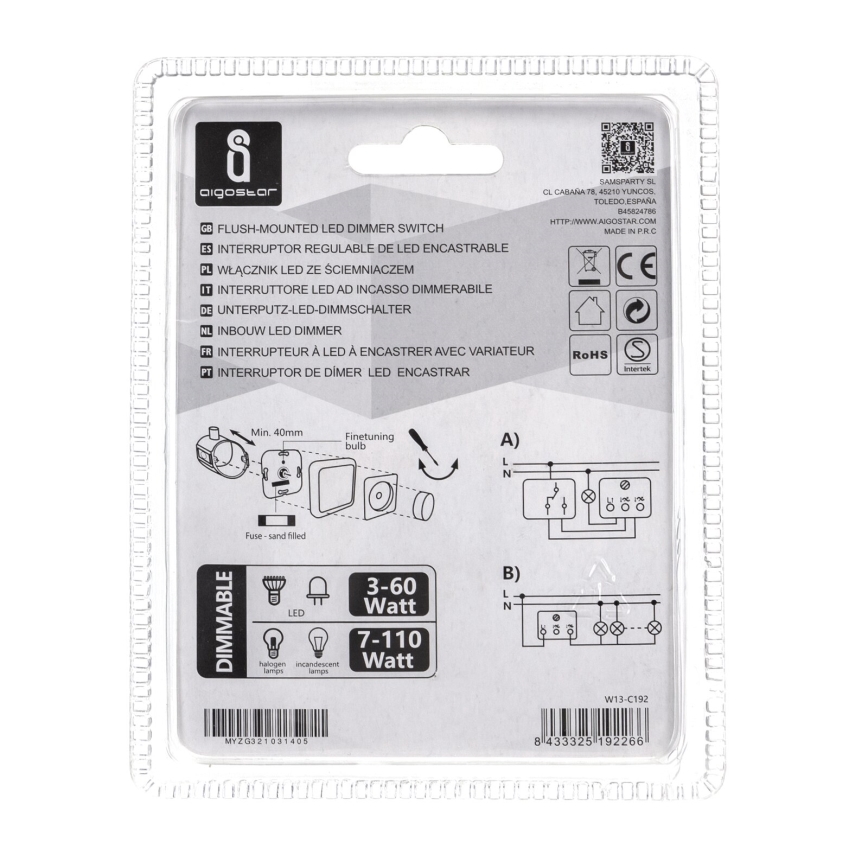 Aigostar - Forgó dimmer 110W/230V fehér