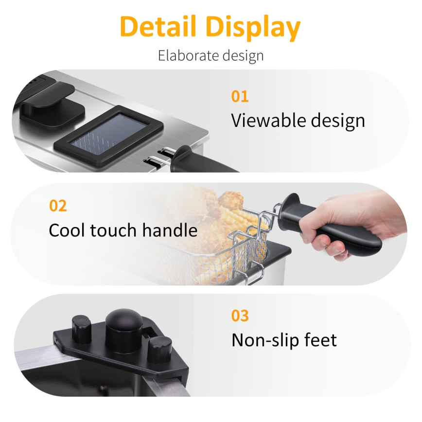 Aigostar - Fritőz 2200W/230V 3l fekete/matt króm