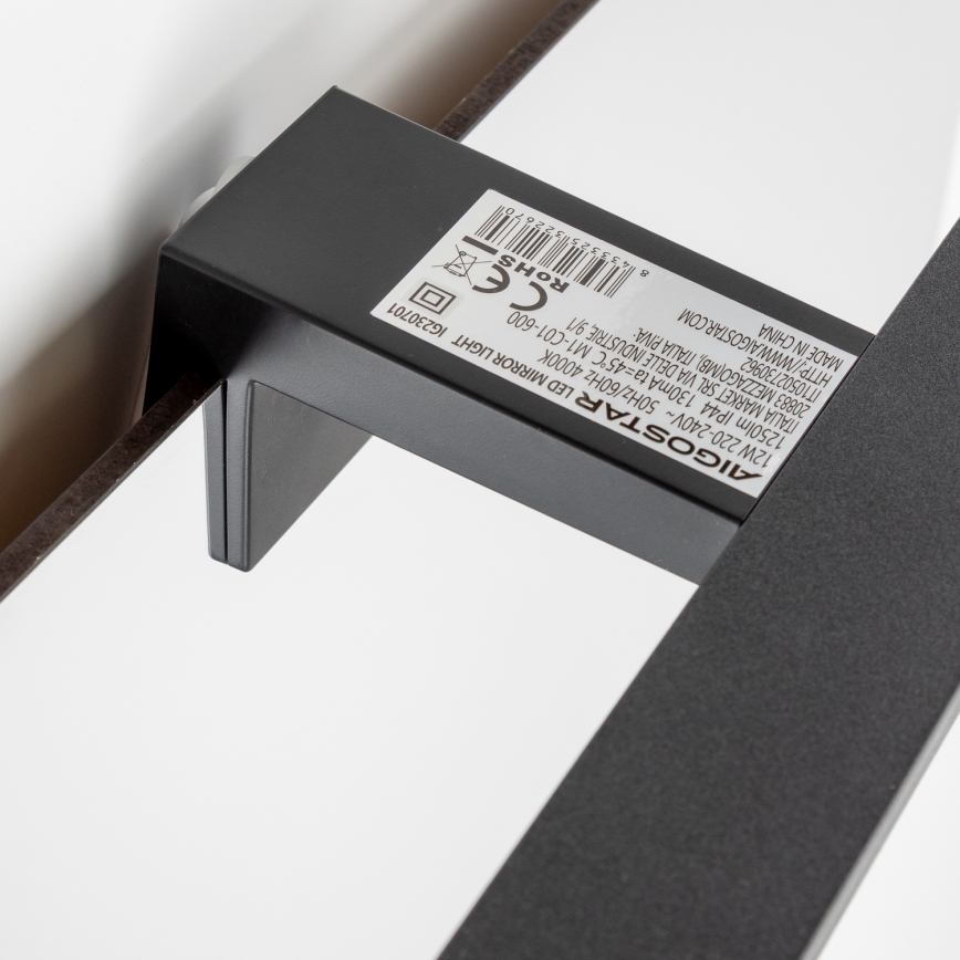 Aigostar - Fürdőszobai LED tükörvilágítás LED/12W/230V 4000K 60 cm IP44 fekete