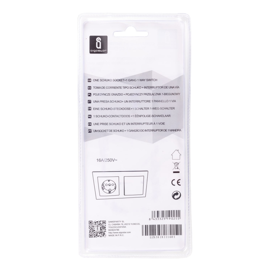 Aigostar - Házi kapcsoló aljzattal 1x16A/250V