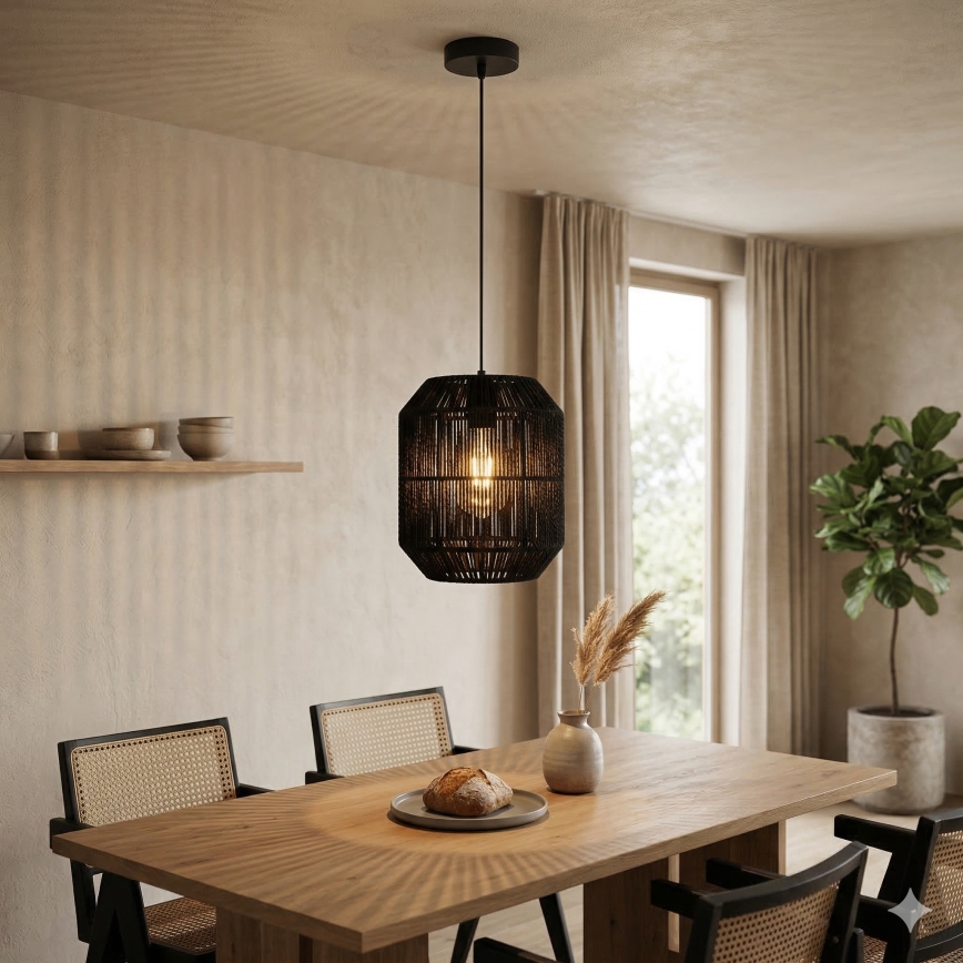 Aigostar - Kábeles függeszték 1xE27/60W/230V, fekete, átmérő 23 cm