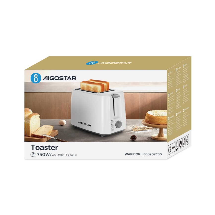 Aigostar - Kenyérpirító két lyukkal 750W/230V fehér