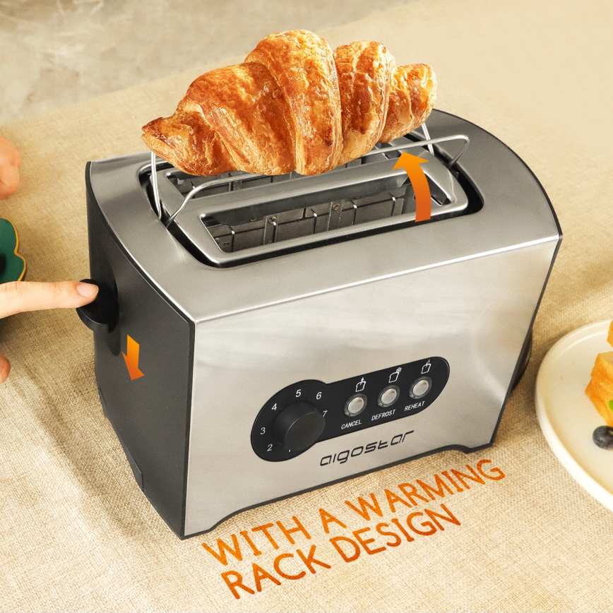 Aigostar - Kenyérpirító két lyukkal 900W/230V matt króm