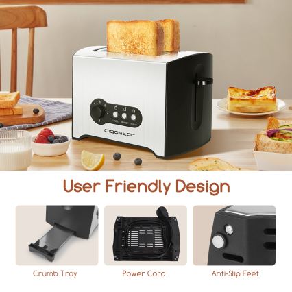 Aigostar - Kenyérpirító két lyukkal 900W/230V matt króm