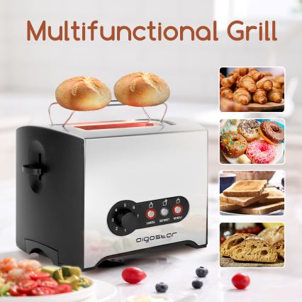 Aigostar - Kenyérpirító két lyukkal 900W/230V matt króm