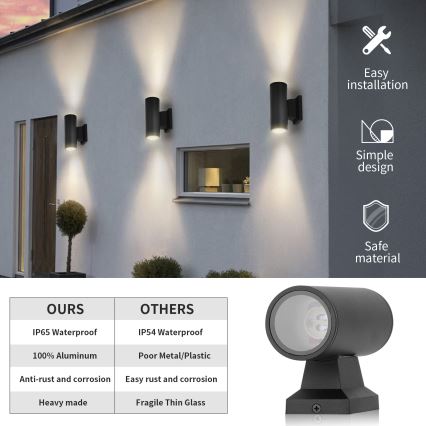 Aigostar - Kerek kültéri fali lámpa 2xGU10/35W/230V fekete IP65