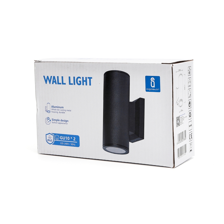 Aigostar - Kerek kültéri fali lámpa 2xGU10/35W/230V fekete IP65