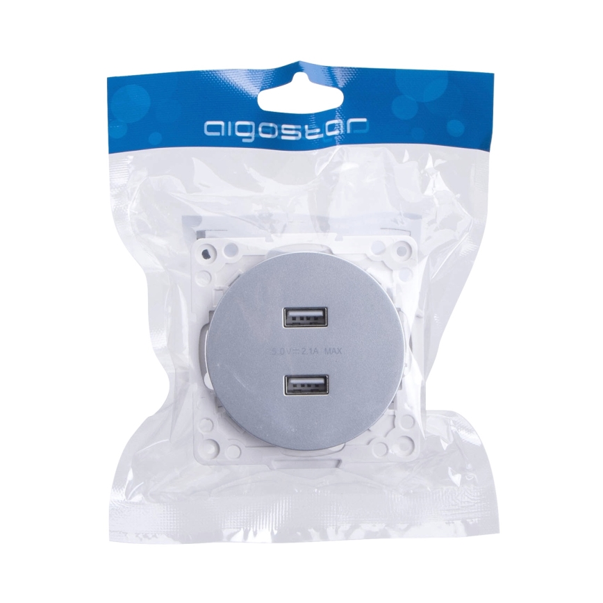 Aigostar - keret nélküli USB-tápcsatlakozó 2x USB-A, ezüst
