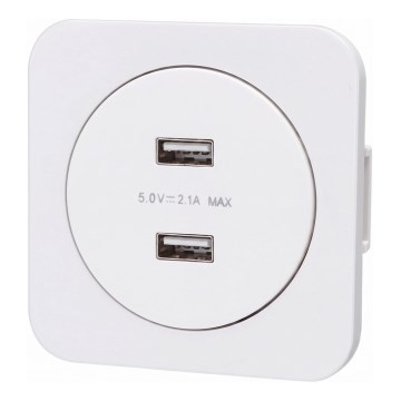 Aigostar - keretes USB-töltőaljzat, 2× USB-A, fehér